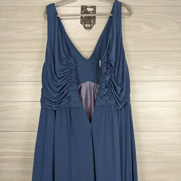 AMSALE Blue Front Wrap Evening Formal Dress 28 - Picture 3 of 5